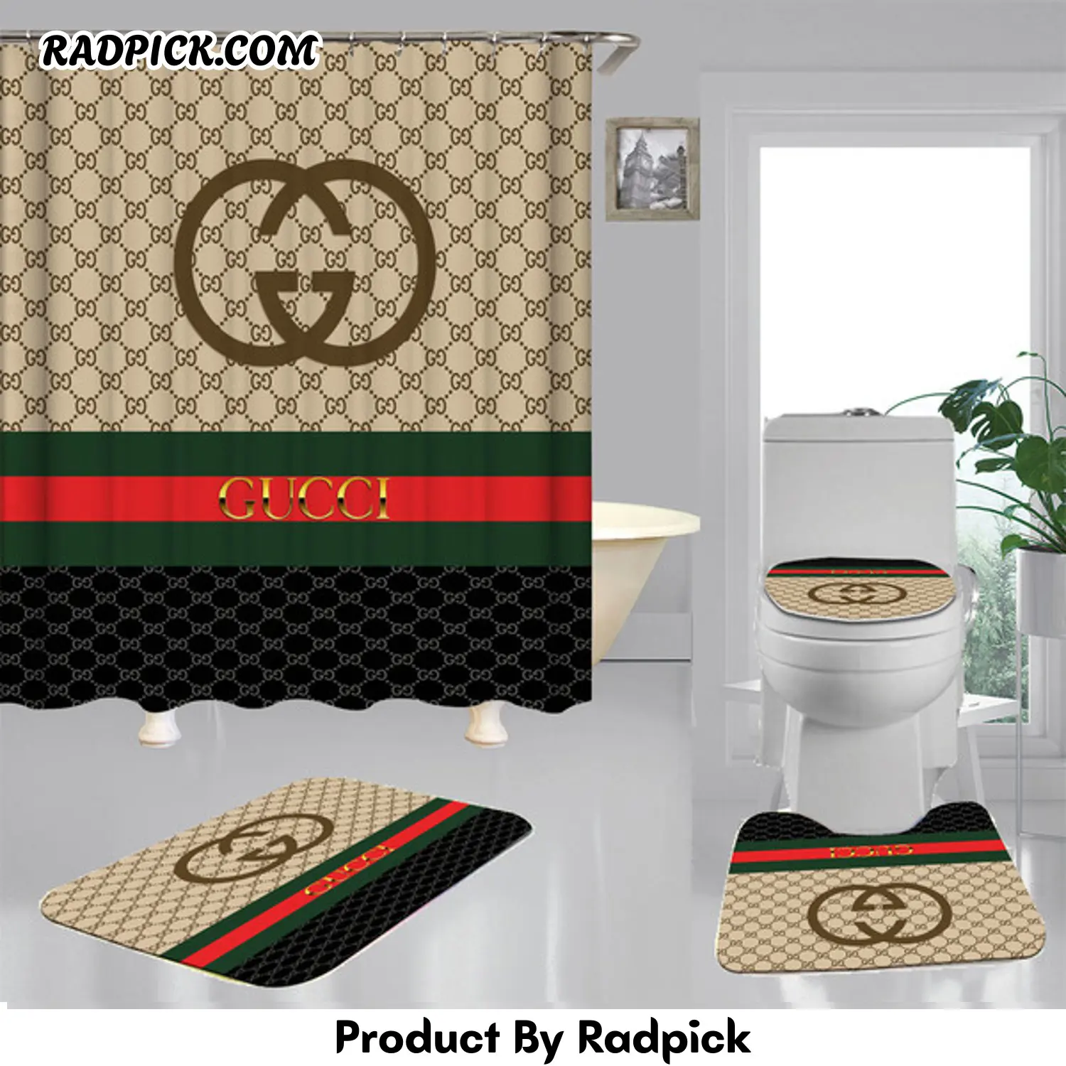 Gucci gc shower curtain waterproof luxury bath mat sets v2  rp387759